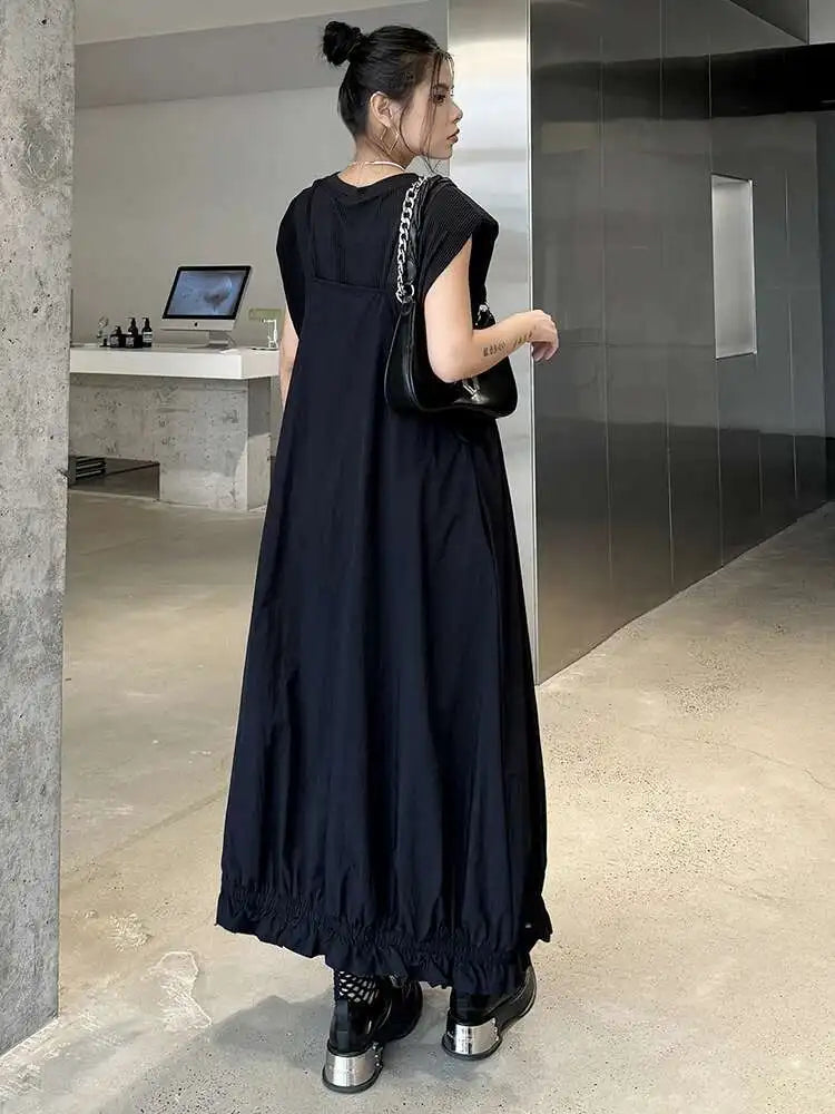 Women Green Pleated Pocket Big Size Strap Dress New Square Collar Sleeveless Fashion Tide Spring Autumn 2025 1DH6067