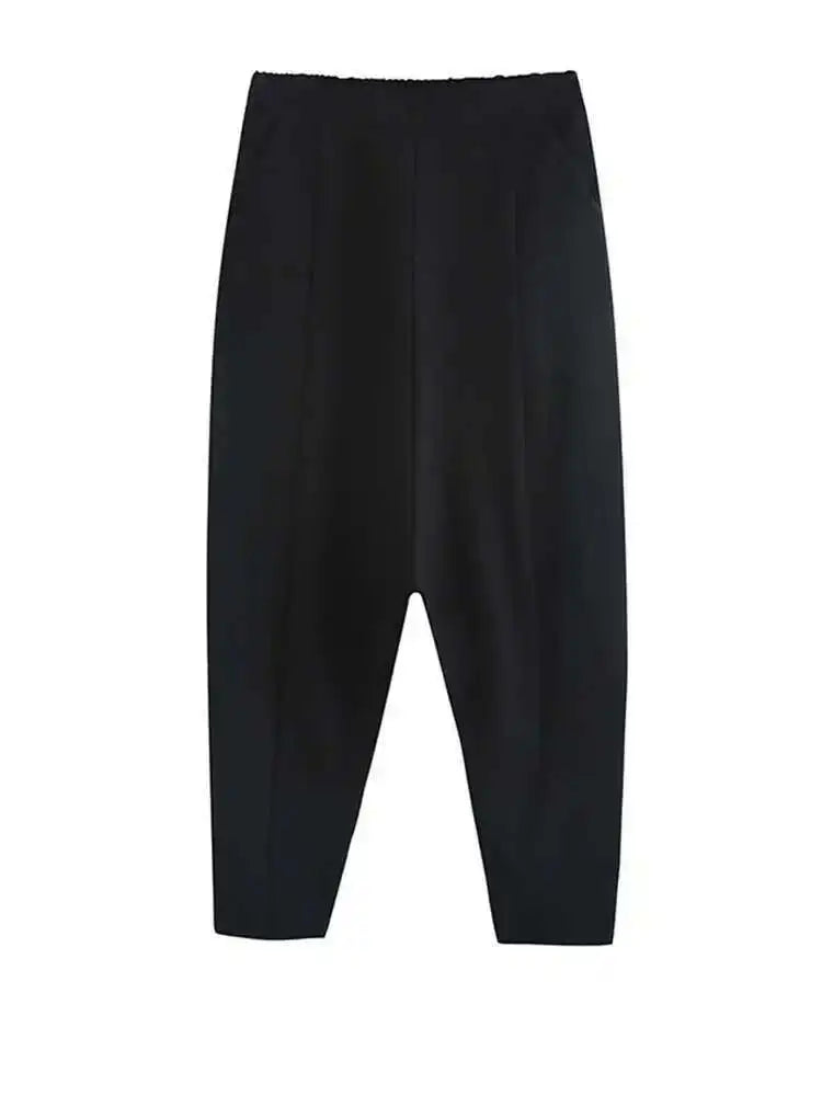 High Elastic Waist Black Brief Long Shaped Harem Pants New Loose Fit Trousers Women Fashion Spring Autumn 2025 1DF0630