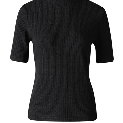 Load image into Gallery viewer, Women Black Gray Knitting Brief Slim Elegant T-shirt New Turtleneck Short Sleeve Fashion Tide Spring Summer 2025 CPG3078
