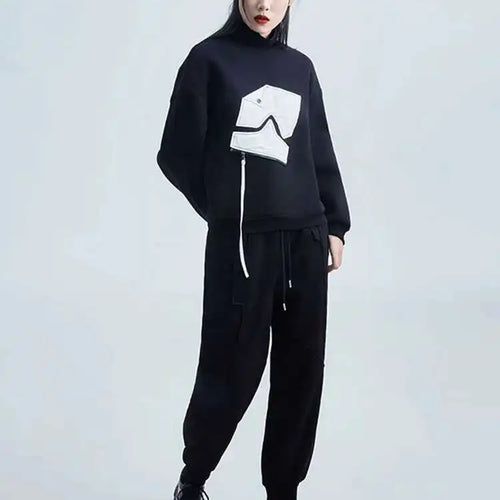 Load image into Gallery viewer, Black Pattern Zipper Thick Sweatshirt New Turtleneck Long Sleeve Women Big Size Fashion Tide Spring Autumn 2025 1DH2585
