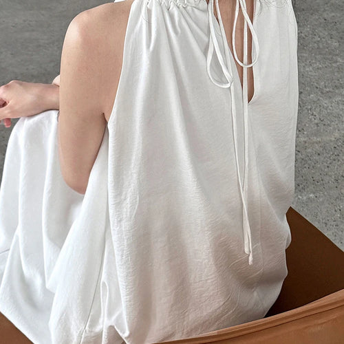 Load image into Gallery viewer, Women White Blue Knot Elegant Big Size Long Vest Dress New Halter Sleeveless Fashion Tide Spring Summer 2025 1DJ1282
