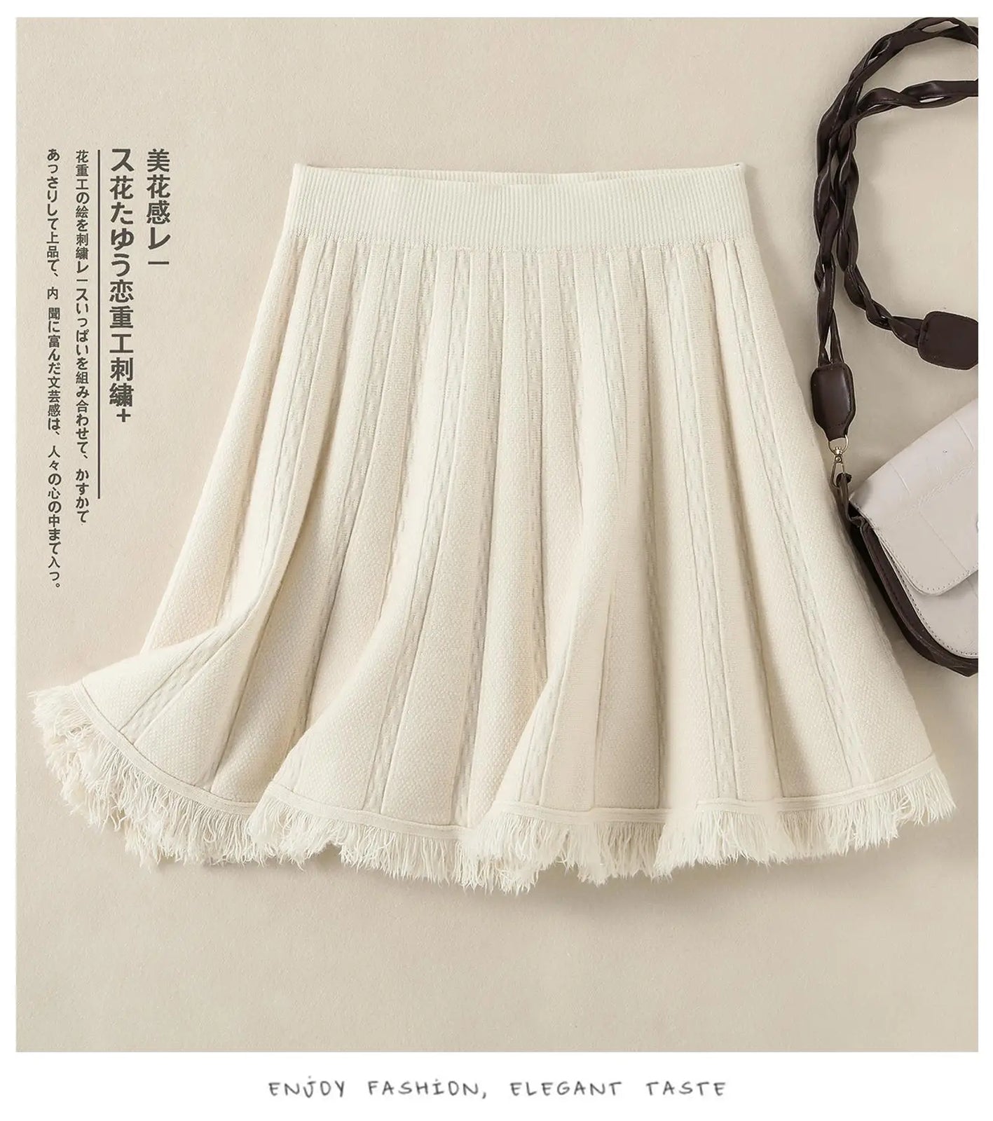 Korean Fashion Autumn Winter Women Solid Tassels Holiday Knitted Short Skirt Vintage High Waist A-line Pleated Half Skirts 2024