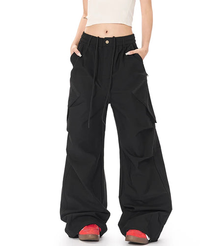 Men's Cargo Pants New American Straight Wide Leg Trendy Multi Pockets Stylish Elastic Waist Male Casual Bottoms 9W1927