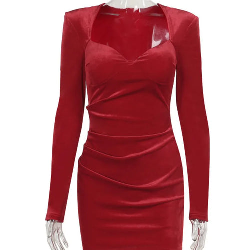 Load image into Gallery viewer, Velvet Long Sleeve Sexy Mini Dress For Women Autumn Winter New Square Collar Bodycon Ruched Club Party Dress Elegant

