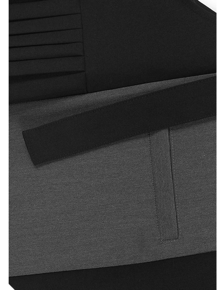 Women Black Color-block Pleated Big Size  Strap Dress New Square Collar Sleeveless Fashion Tide Spring Autumn 2025 1DH6342