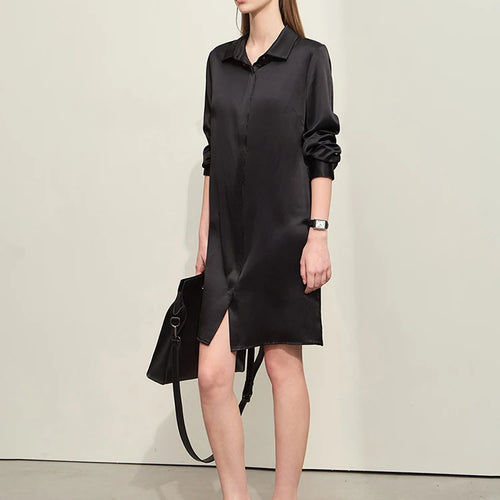 Minimalism Dresses For Women 2024 Spring New Mulberry Silk Office Lady Retro Shirt Dress Knee-length Straight Lady 12441296