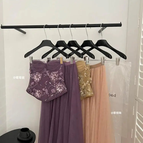 Load image into Gallery viewer, Summer French 2025 Women Purple Flower Embroidery Elegant Backless Strapless Tops And High Waist Mesh Long Skirt Two Piece Sets
