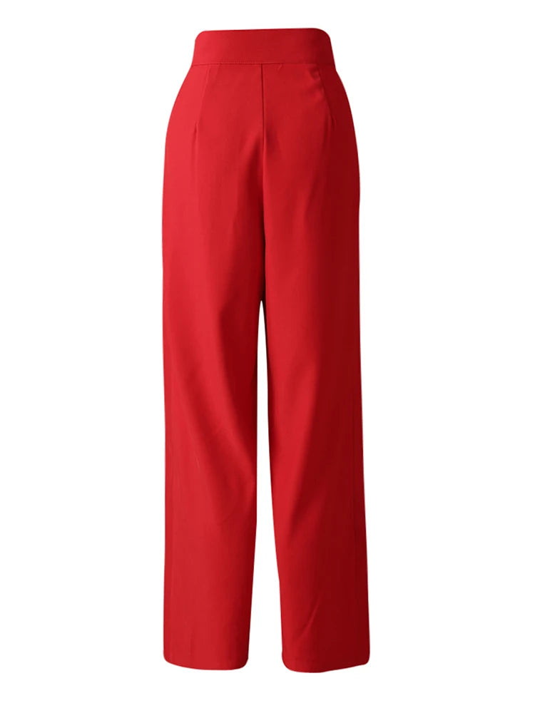 High Waist Red Brief Pleated Long Wide Leg Elegant Pants New Trousers Women Fashion Tide Spring Autumn 2025 30A1697