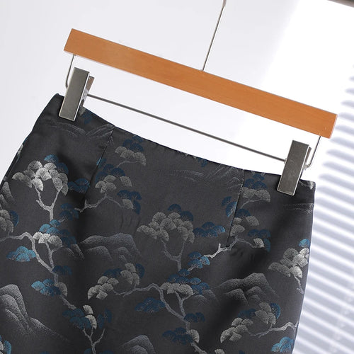 Load image into Gallery viewer, Korean Fashion Retro Women Black Flower High Waist Midi Skirt Spring Summer Elegant Vacation Party Long Skirts New Popular Trend
