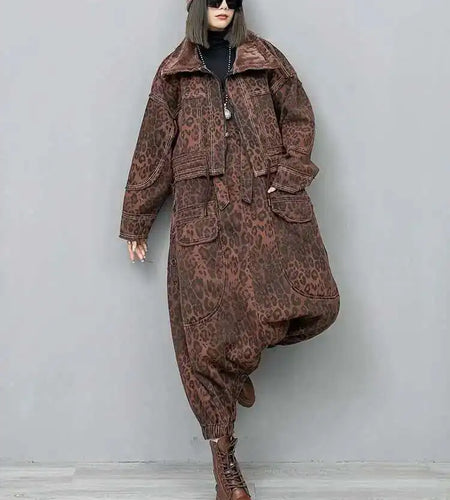 Leopard Print Burr Short Big Size Casual Jacket New Lapel Long Sleeve Women Coat Fashion Tide Spring Autumn 2025 1DH6427