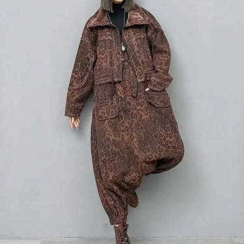 Load image into Gallery viewer, Leopard Print Burr Short Big Size Casual Jacket New Lapel Long Sleeve Women Coat Fashion Tide Spring Autumn 2025 1DH6427
