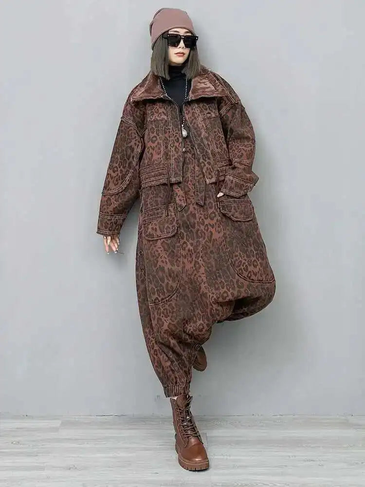 Leopard Print Burr Short Big Size Casual Jacket New Lapel Long Sleeve Women Coat Fashion Tide Spring Autumn 2025 1DH6427