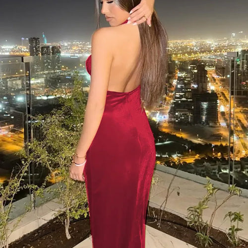 Load image into Gallery viewer, Halter Backless Sexy Maxi Dress For Women Gown Fashion Lace-up Deep V Neck Sleeveless Bodycon Split Long Dress Elegant
