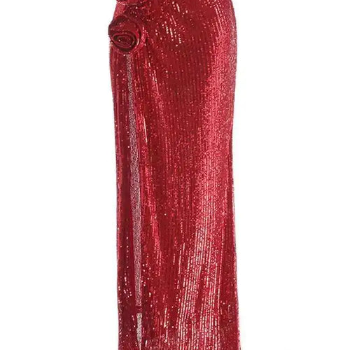 Load image into Gallery viewer, High Elastic Waist Red Sequins Flower Slit Elegant Long Half-body Skirt Women Fashion Tide New Spring Autumn 2025 1DH9121
