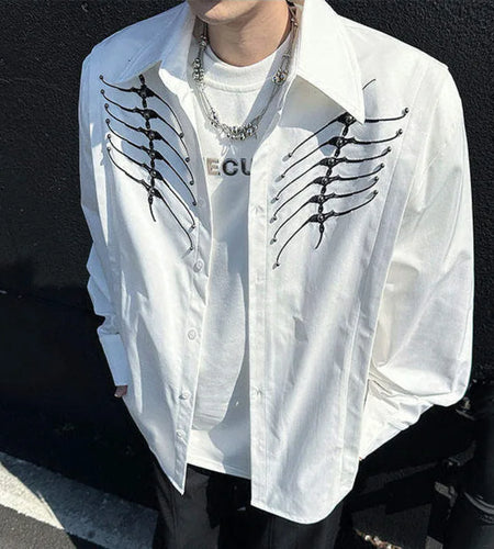 Men's Shirts New Spring Long Sleeve Clothing Embroidery Nail Bead Spine Design Pad Shoulder Turn-down Collar Menwear 9W1607