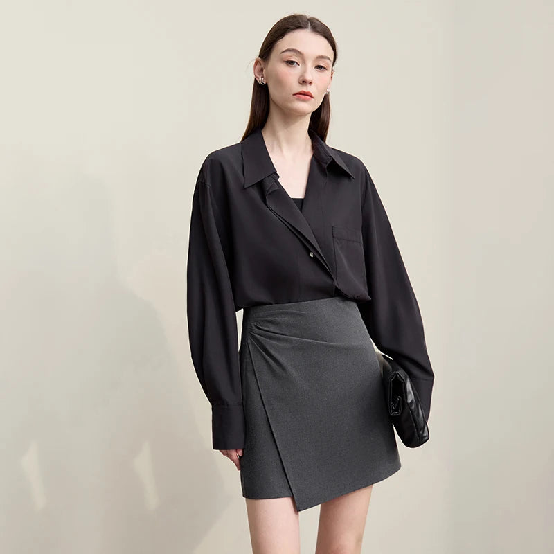 Mini Skirt 2026 Spring New Asymmetrical Pleated Short A-Line Skirt Commuter Solid Color Versatile Women's Clothing 12611004