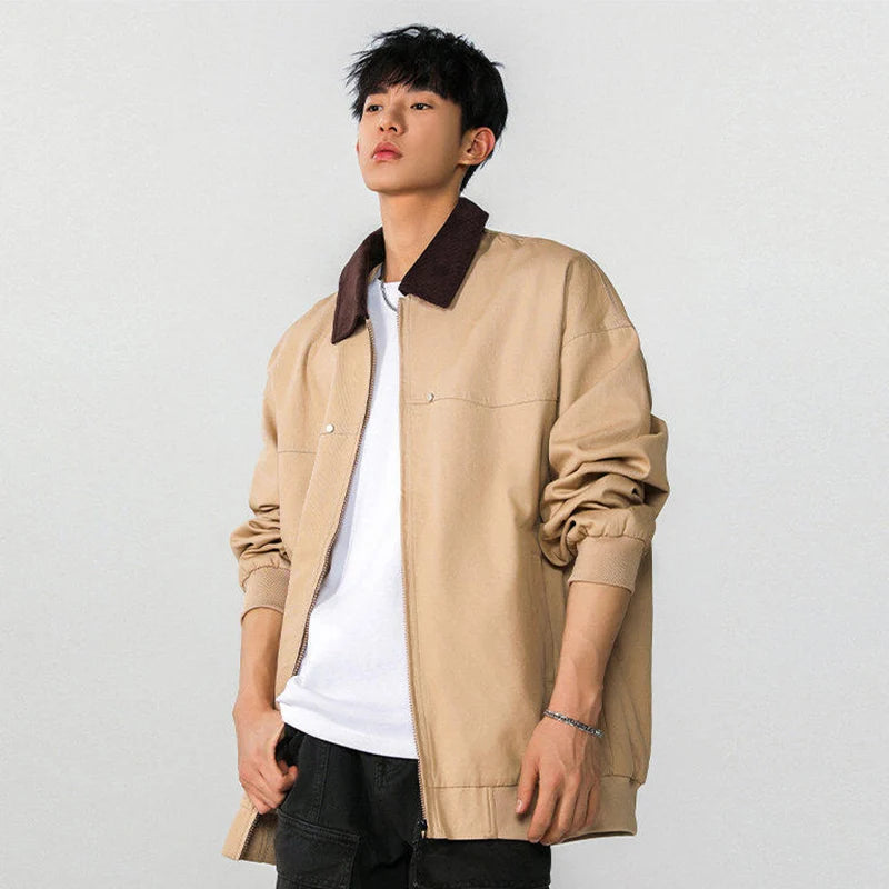 High Street Men's Jackets Spring New American Top Spliced Turn-down Collar Niche Design Multi Pockets Trendy 9W1273