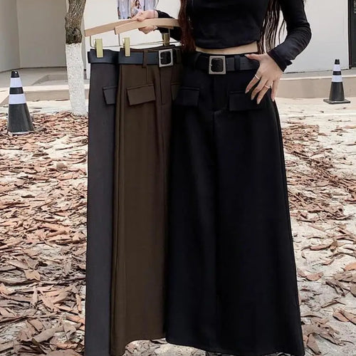Load image into Gallery viewer, Fashion Black Belt Suit Long Skirt Women Y2k Spring Autumn Brown High Waist Skirts Female 2023 New Grey Casual Skirt Streetwear
