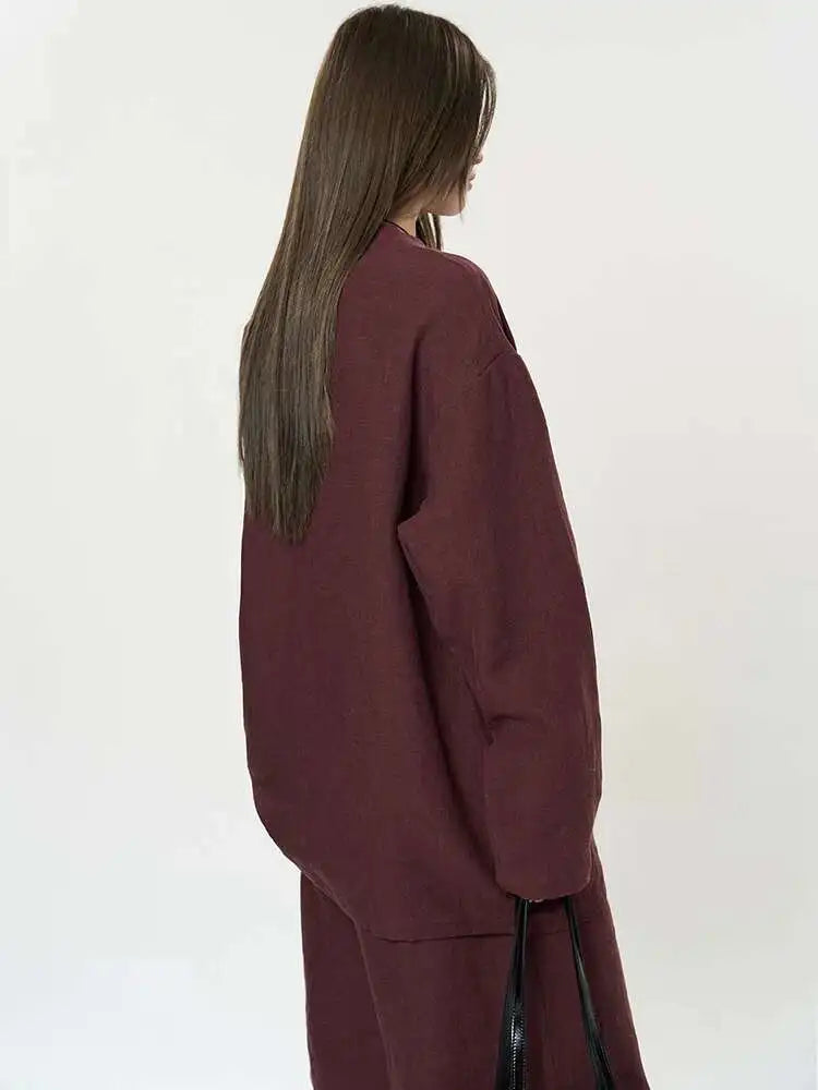 Women 100% Linen Brief Big Size Elegant T-shirt New Round Neck Long Sleeve Fashion Tide Spring Autumn 2025 1DJ0371