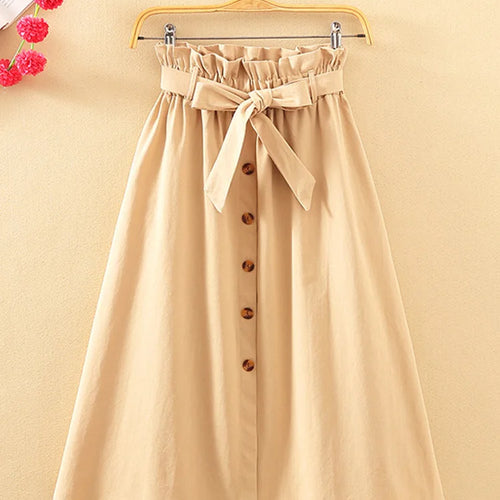 Load image into Gallery viewer, Summer Autumn Skirts Womens 2024 Midi Knee Length Korean Elegant Button High Waist Skirt Female Pleated School Skirt
