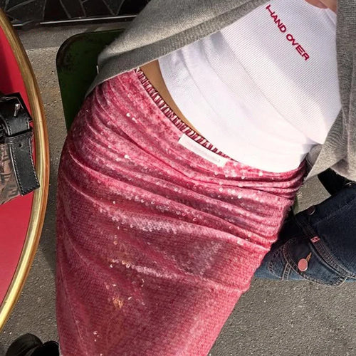 Load image into Gallery viewer, Sequin Summer Beach Sexy Skirt Women Elegant Sparkle High Waist A-line Skirts Female Pink Vacation Club Party Skirt
