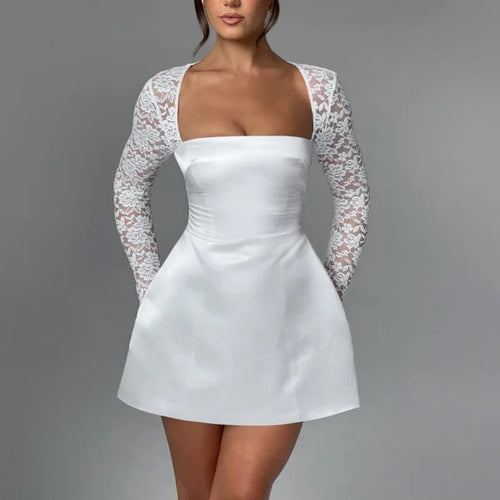 Load image into Gallery viewer, Lace Long Sleeve Sexy Mini Dress For Women Robe Square Collar Backless A-line High Waist Club Party Sexy Dress Fashion
