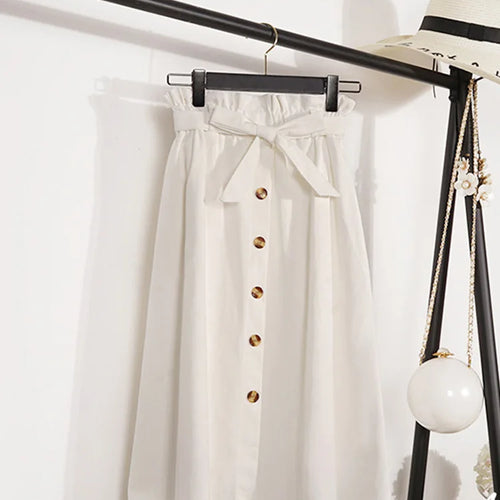 Load image into Gallery viewer, Summer Autumn Skirts Womens 2024 Midi Knee Length Korean Elegant Button High Waist Skirt Female Pleated School Skirt
