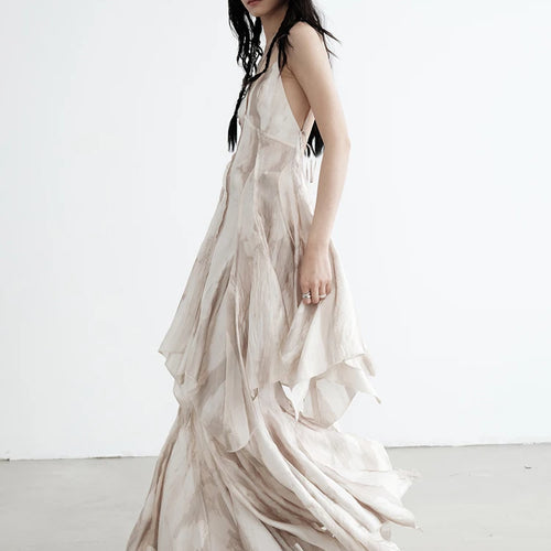 Load image into Gallery viewer, High Waist Apricot Printed Long Irregular Elegant Half-body Skirt Women Fashion Tide New Spring Autumn 2025 1DJ0013
