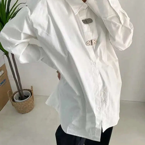 Load image into Gallery viewer, Women White Shaped Big Size Casual Blouse New Lapel Long Sleeve Loose Fit Shirt Fashion Tide Spring Autumn 2025 1DF1136
