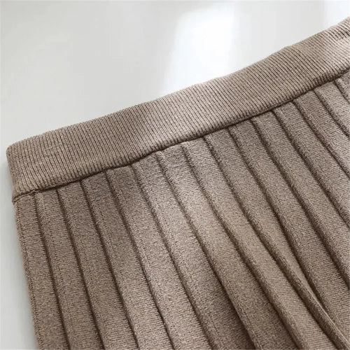 Load image into Gallery viewer, Women Knitted Midi Skirt Elegant Black A-Line High Waist Pleated Long Skirt Korean 2024 Spring Autumn Winter Faldas Femme Jupes
