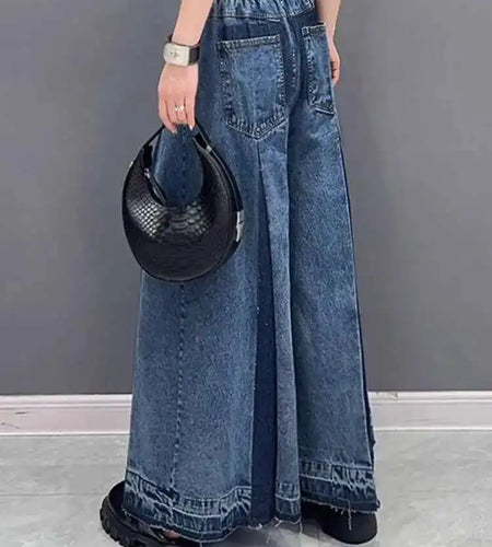 High Waist Blue Denim Pleated Long Wide Leg Jeans New Loose Women Trousers Fashion Tide Spring Autumn 2025 1DH0520
