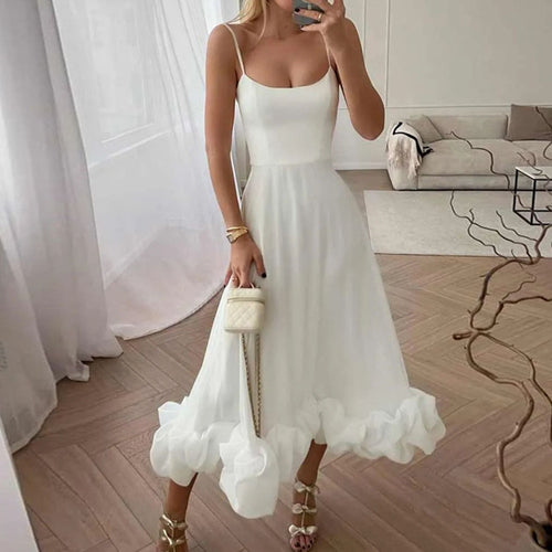 Load image into Gallery viewer, Slim Solid Dresses For Women Square Collar Sleeveless High Waist Off Shoulder Elegant Dress Female Fashion
