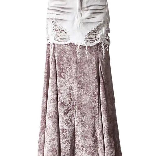 Load image into Gallery viewer, Velvet Denim T-shirt Half-body Skirt Two Pieces Suit New Slash Neck Long Sleeve Women Fashion Spring Autumn 2025 7AB6039
