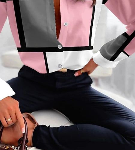 Women's Long Sleeves Plaid Blouses Shirts 2025 Summer Contrast Color Lapel Collar Buttoned Loose Urban Shirts for Woman