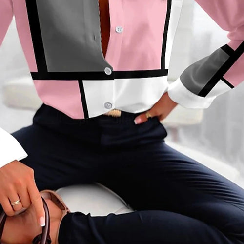 Load image into Gallery viewer, Women&#39;s Long Sleeves Plaid Blouses Shirts 2025 Summer Contrast Color Lapel Collar Buttoned Loose Urban Shirts for Woman
