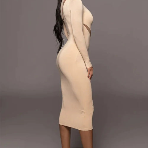 Load image into Gallery viewer, Elegant Long Sleeve Bodycon Sexy Maxi Dress For Women Autumn Winter Fashion Half High Collar Club Party Sexy Long Dress
