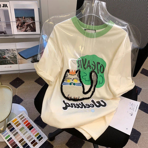 Load image into Gallery viewer, Cotton Tshirts Women Cartoon Print Tees Short Sleeve O-neck Fashion Camisetas Y2k Tops Casual Korean Summer Oversized T-shirt
