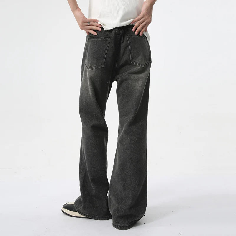 Black Washed Jeans Summer New Trendy Male Wide Leg Denim Pants High Street Loose Boot-cut Trousers Men's Wear 9C5984