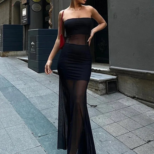 Load image into Gallery viewer, Sexy Strapless Mesh Fishtail Dress For Women 2024 Summer New Perspective Slim Fit Long Dress Elegant Party Evening Dress

