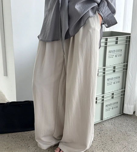 High Waist White Blue Brief Pocket Casual Long Wide Leg Pants New Trousers Women Fashion Tide Spring Autumn 2025 1DJ1357