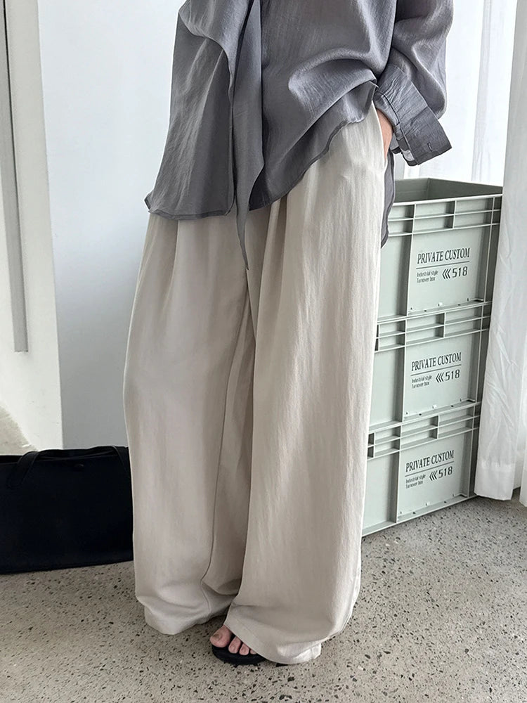 High Waist White Blue Brief Pocket Casual Long Wide Leg Pants New Trousers Women Fashion Tide Spring Autumn 2025 1DJ1357