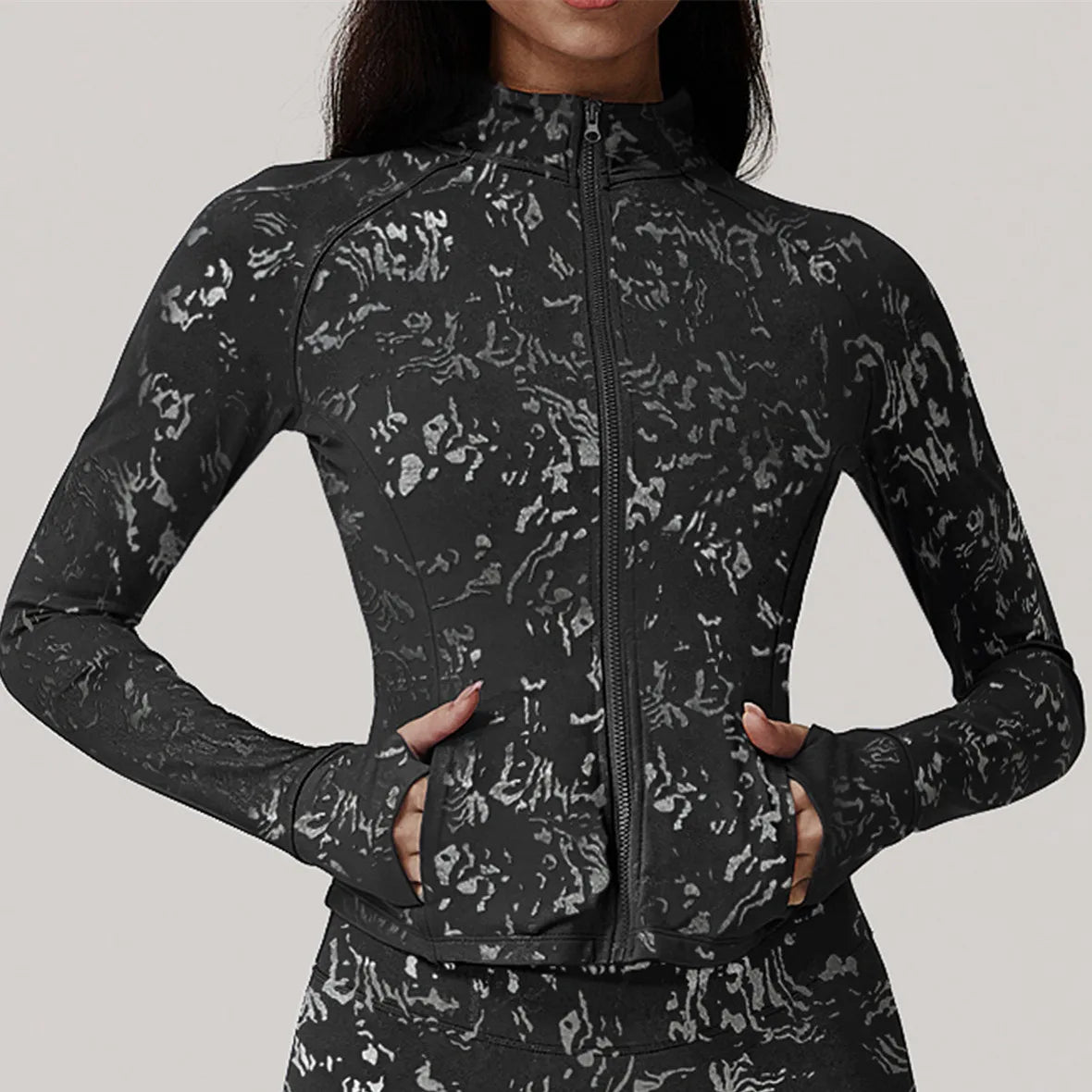 Stamping Long Sleeve Sport Jacket Women Zipper Fitness Yoga Shirt Gym Top Activewear Push Up Running Coats Workout Clothes Woman