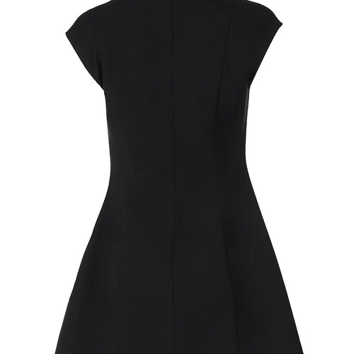 Load image into Gallery viewer, Black Sleeveless Sexy Mini Dress For Women Fashion Zipper Deep V Neck Two Pocket A-line Night Club Party Dress Elegant
