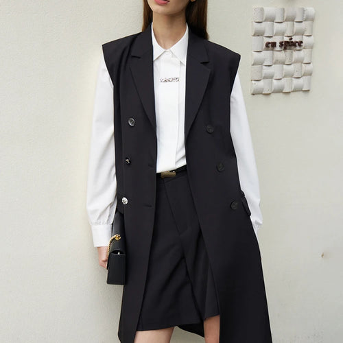 Minimalist Vest Women 2023 Spring New Commuter Fashion Versatile Double-breasted Capable Vintage Office Lady Coats 72341027
