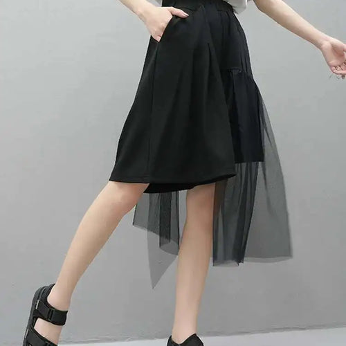 Load image into Gallery viewer, High Elastic Waist Irregular Mesh Black Wide Leg Pants New Loose Fit Trousers Women Fashion Spring Summer 2025 1DF4795
