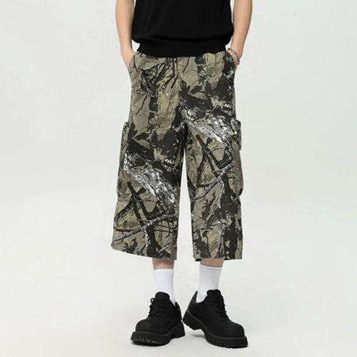 Load image into Gallery viewer, American Style Men Graffiti Cropped Trousers Summer Fashion Casual  Straight Wide Leg Male Shorts Camouflage Color 9C6630
