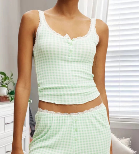 y2k Tank Tops Clothes Women Summer Casual Solid Color Lace Patchwork Buttons Sleeveless T Shirts 2000s Vest Streetwear