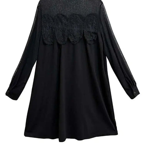 Load image into Gallery viewer, Women Black Mesh Lace Big Size Elegant Knee-Length Dress New Turtleneck Long Sleeve Fashion Spring Autumn 2025 1DH8734
