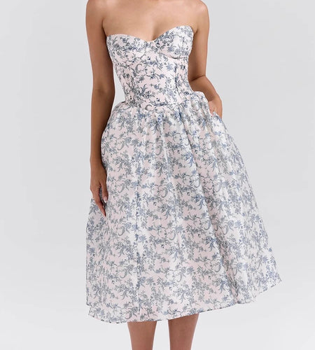 Hit Color Printing Slimming Dresses For Women Strapless Sleeveless High Waist Temperament Dress Female Fashion New