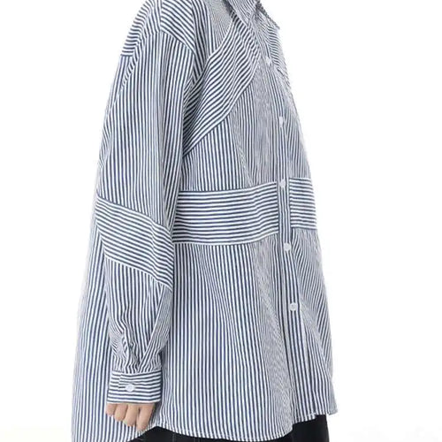 Load image into Gallery viewer, Women Blue Striped Big Size Casual Blouse New Lapel Long Sleeve Loose Fit Shirt Fashion Tide Spring Autumn 2025  1DH2926
